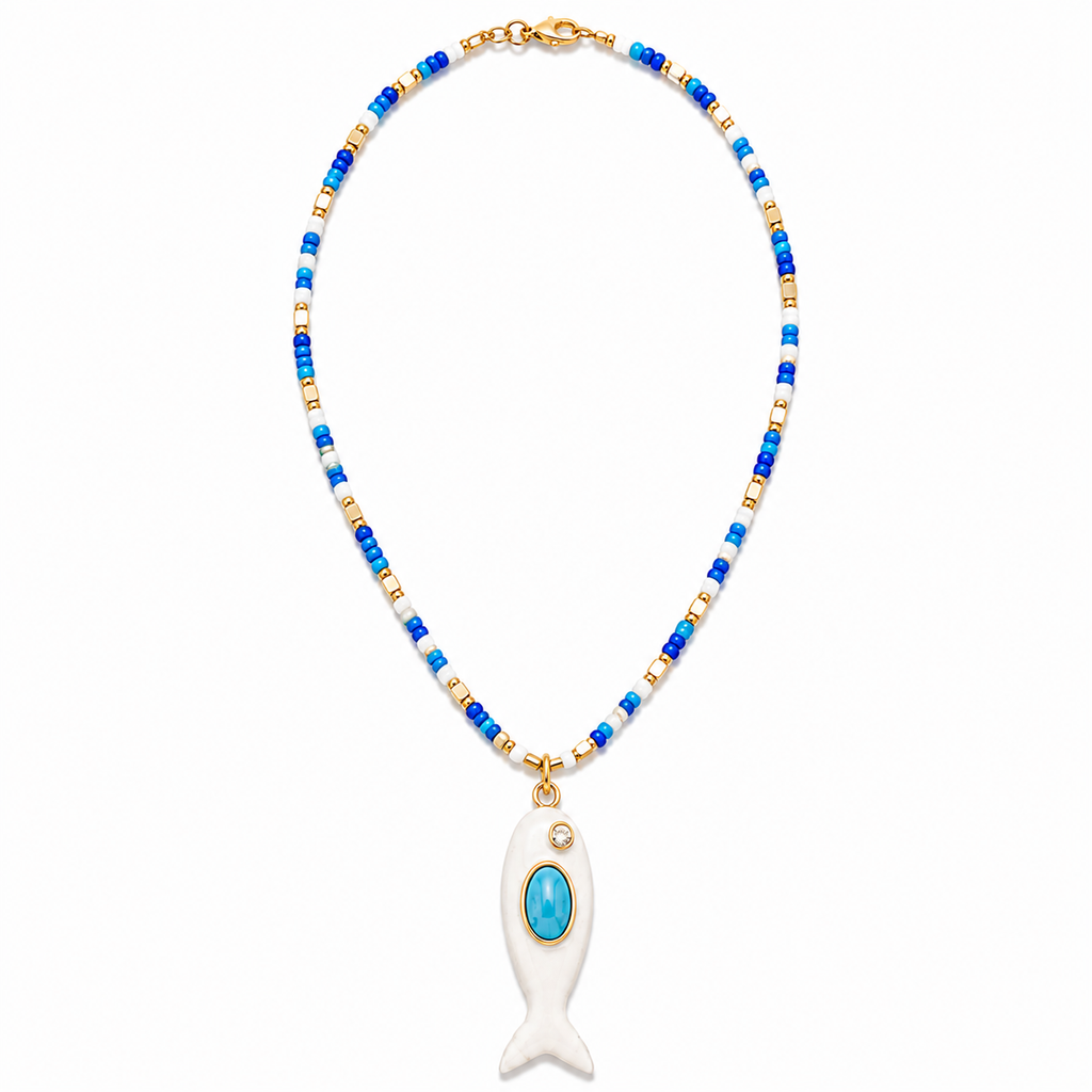 Azure Fish Beaded Necklace