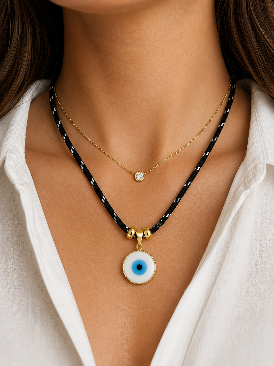 Evil Eye Cord Pendant Necklace