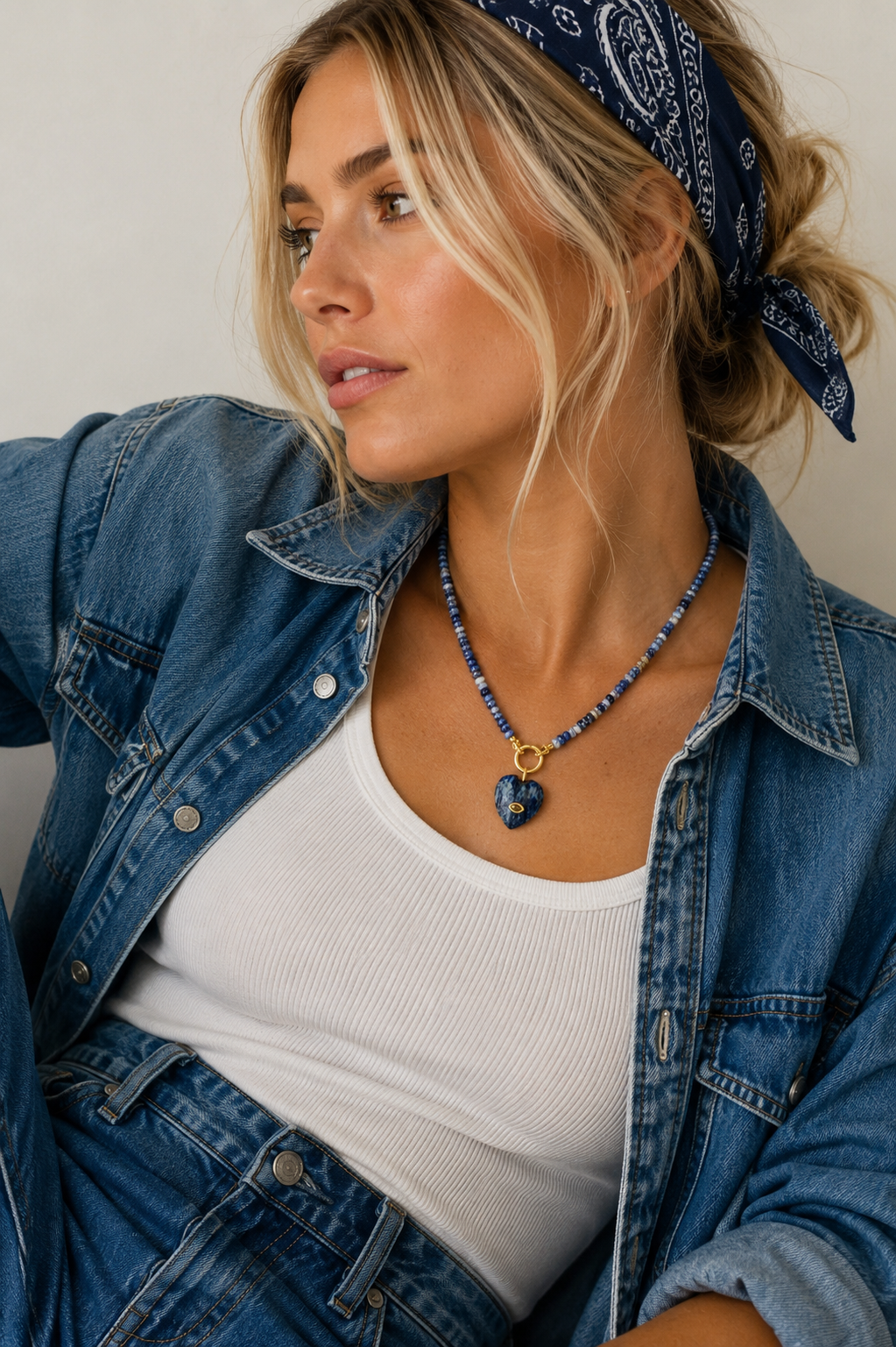 Blue Jean Heart Pendant Necklace