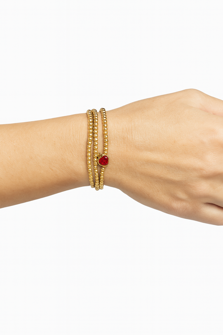 Heart Charm Beaded Bracelet Set